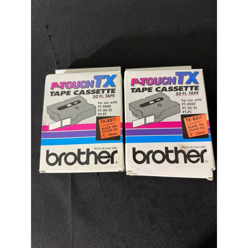 Brother P-Touch TX Tape 1in Black on Fluorescent Orange Red New TX-B511 2pk
